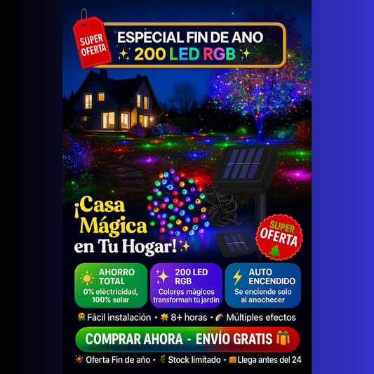 Luz Panel Solar 200 LED RGB