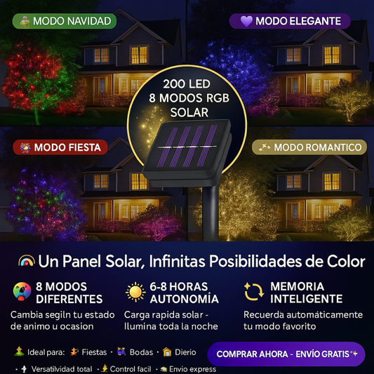 Luz Panel Solar 200 LED RGB
